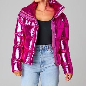 Buddy Love Metallic Pink Puffer Coat - NWT - Size S - preppy barbiecore ski